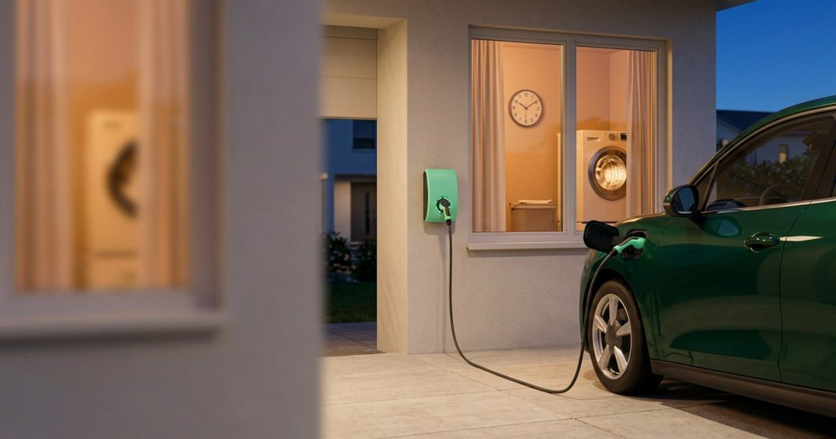 Voiture électrique en charge le soir, heures creuses