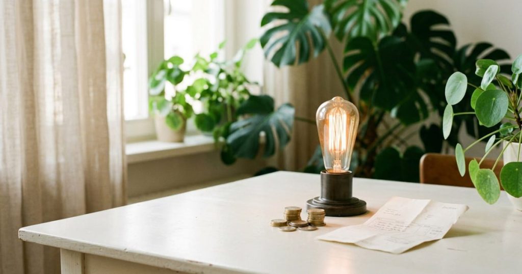 Ampoule allumée et pièces de monnaie, prix de l'électricité