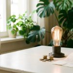Ampoule allumée et pièces de monnaie, prix de l'électricité